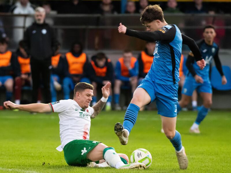 Cork City’s Sean Murray and Finn Harps’ Gavin McAteer. Photograph: Evan Logan/Inpho