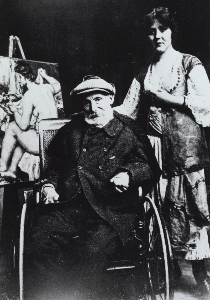 Father and son: Pierre-Auguste Renoir and Andrée Heuschling in his studio at Les Colettes in 1918, in a photograph attributed to Walther Halvorsen. Courtesy Ville de Cagnes-sur-Mer/Musée Renoir