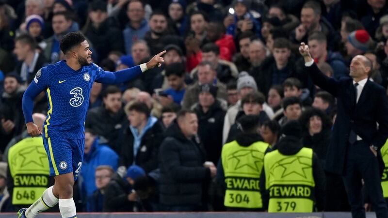 Reece James scored Chelsea’s second in their dismantling of Juventus. Photograph: Facundo Arrizabalaga/EPA