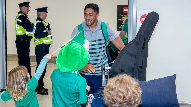 Bundee Aki arrives back in Dublin Airport with the Ireland squad. Photograph: Morgan Treacy/Inpho