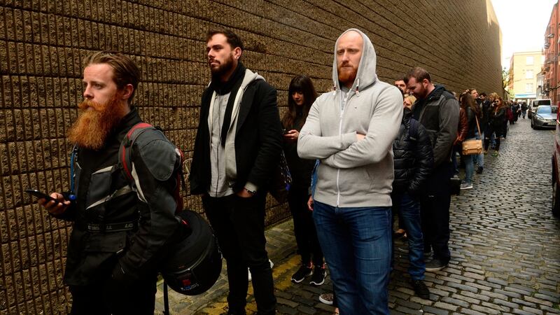 Film extras waiting for the open casting for the Vikings in Dublin. Photograph: Cyril Byrne/The Irish Times