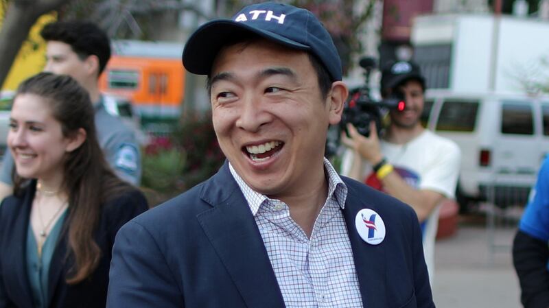 Andrew Yang: Wants to guarantee all American citizens between the ages of 18 and 64 a $1,000 cheque every month. Photograph: Lucy Nicholson/Reuters