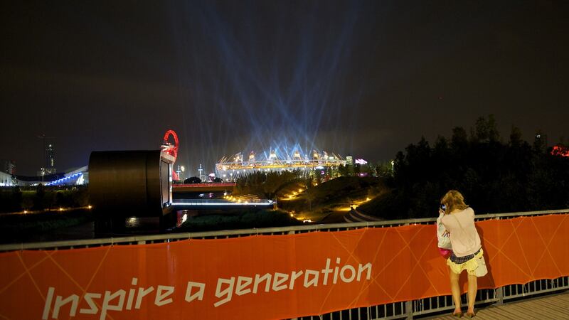 A long-distance photograph of the Olympic Stadium during the 2012 opening ceremony. Photo: Getty Images