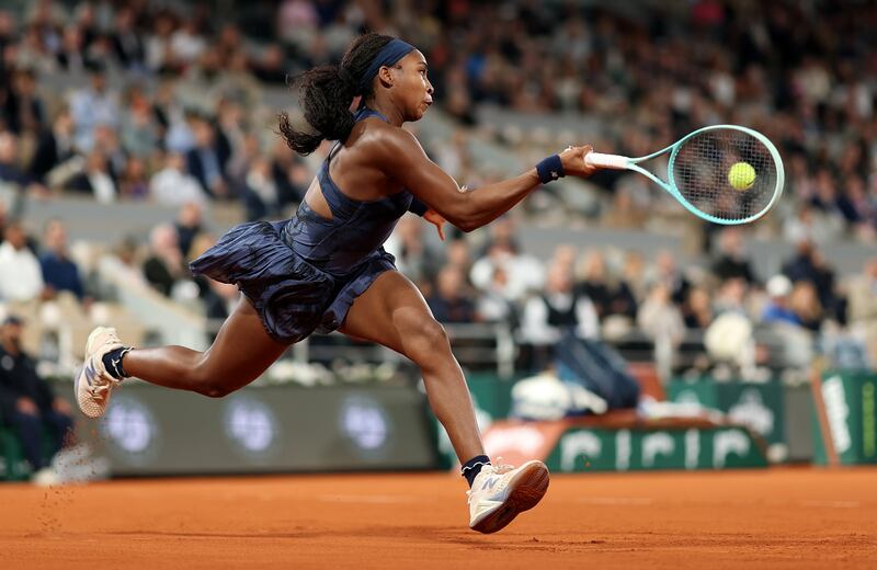 Coco Gauff in action against Lois Boisson in their French Open semi-final at Roland Garros. Photograph: Julian Finney/Getty Images
