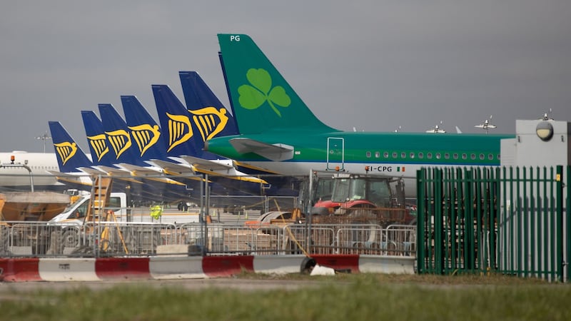 Airplanes grounded at Dublin Airport in March. Photograph: Kenneth O’Halloran