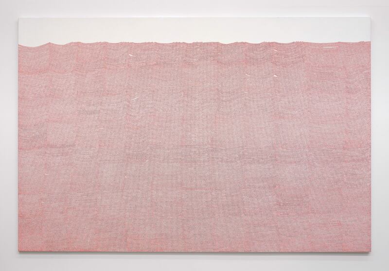 Waqas Khan, Sea of Reeds (2023) Ink on canvas, 243 x 365 cm. Image courtesy of the artist and Axel Vervoordt. Photography by Jan Liégeois