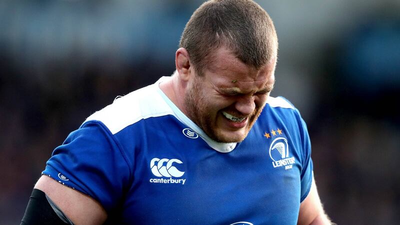 Leinster’s Jack McGrath goes off injured against Scarlets. Photograph: Ryan Byrne/Inpho