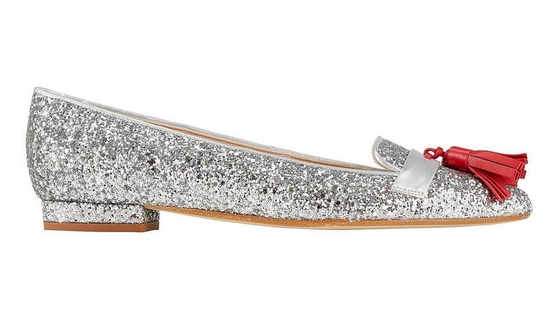 Sequinned flat with red tassel by Nicki Hoyne, €205, Brown Thomas