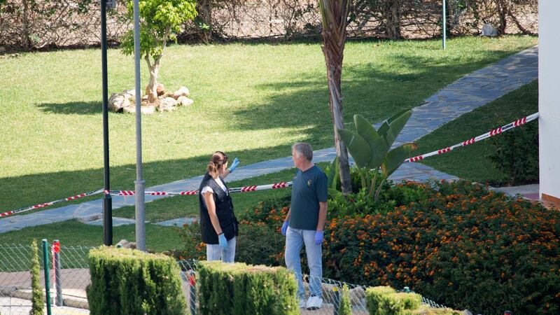 Spanish police at the apartment complex where Dublin criminal Gary Hutch was shot dead. Photograph: solarpix.com