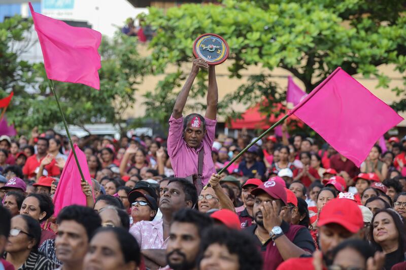 Supporters of NPP presidential candidate Anura Kumara Dissanayake during his final rally before the elections. Photograph: Chamily Karunarathne/EPA