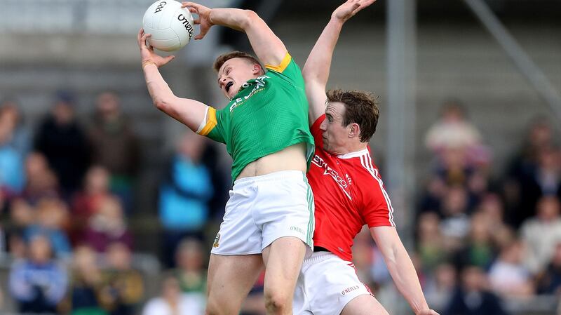 Ronan Jones catches a kickout against Louth. Photograph: Inpho