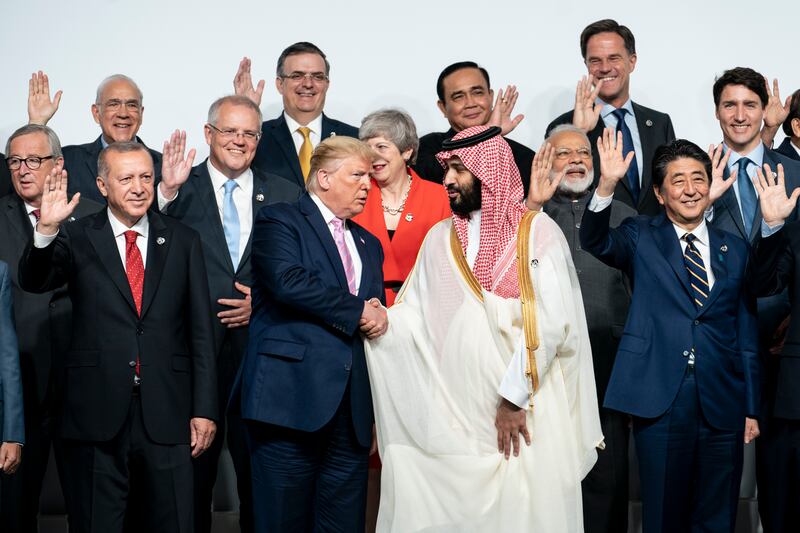 President Donald Trump shakes hands with Saudi Arabian crown prince Mohammad Bin Salman at the G20 summit in Osaka, Japan, on June 28th, 2019. Photograph: Erin Schaff/The New York Times
