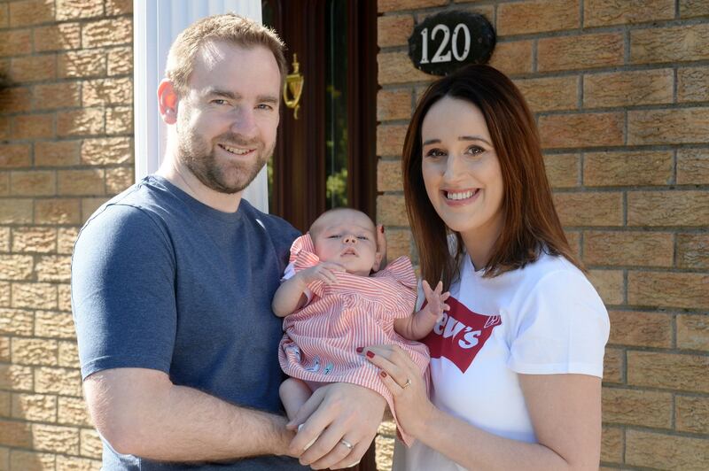 Jim McGrath and Amy Rose Harte with their baby, Emilia, at their home in Castleknock. Photograph: Alan Betson