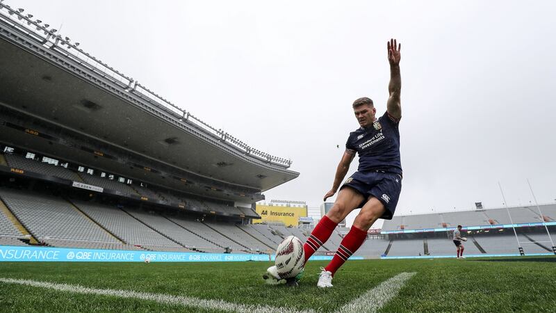 Owen Farrell practices his kicking at Eden Park on Thursday. Photo: Dan Sheridan/Inpho