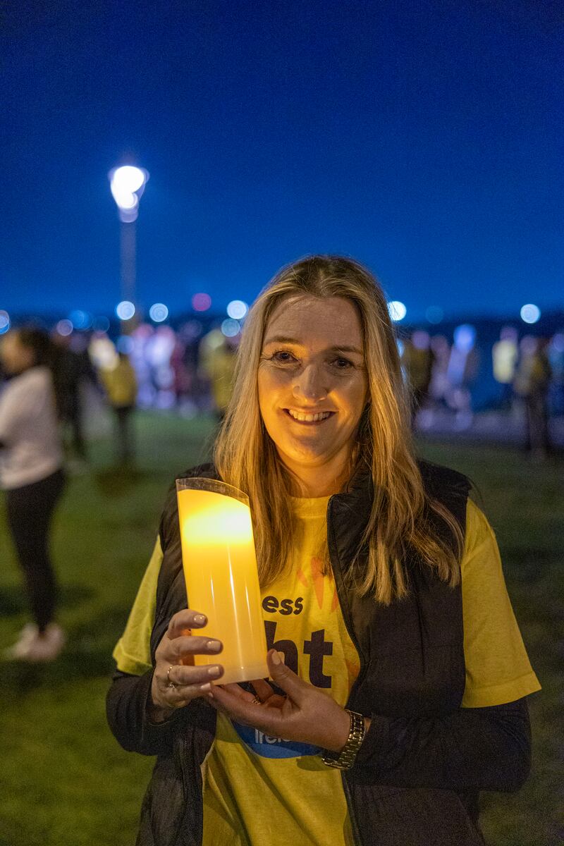 Tracey Taaffe Metcalfe from Dublin pictured at the Darkness into Light 2024 walk in Clontarf, Dublin. Photograph: Tom Honan 