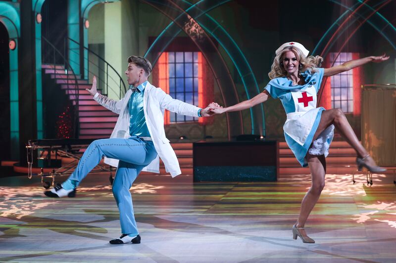 Former Miss World Rosanna Davison performing with Stephen Vincent during Dancing with the Stars. Photograph: Kyran O’Brien/kobpix 