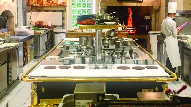 A kitchen at Les Prés d’Eugénie