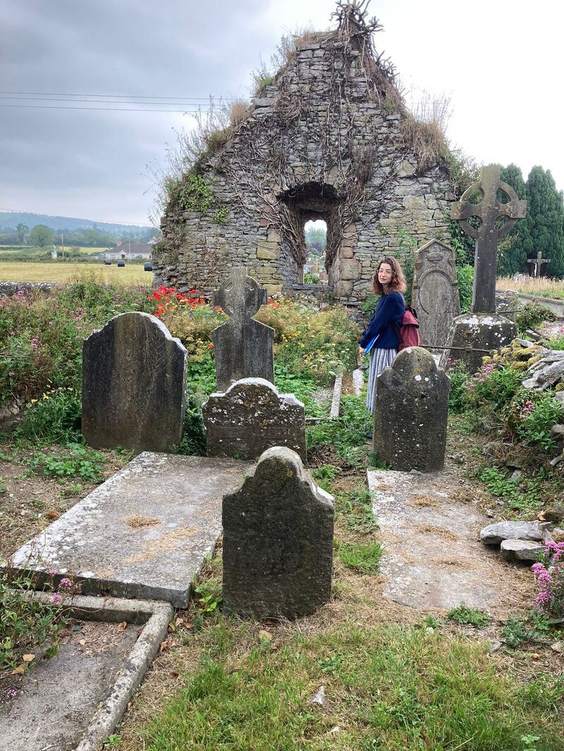 Milena Williamson in the cemetery of the Church of the Visitation in Cloneen, Co Tipperary, where Bridget Cleary is buried.