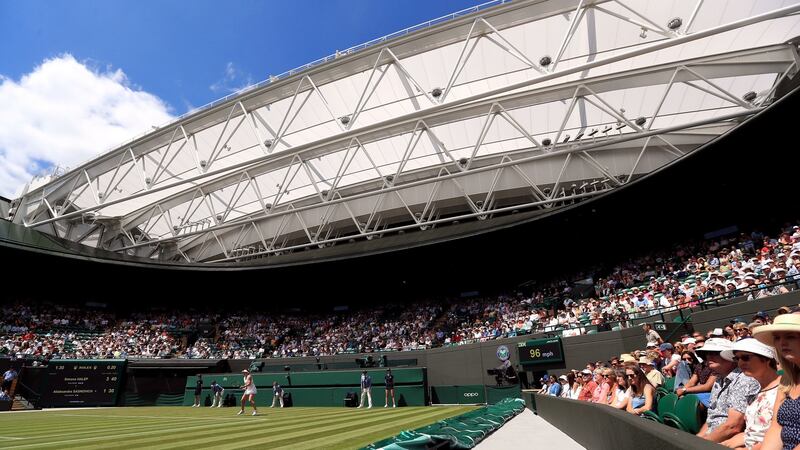 General view of the newly installed retractable roof over court one. Photo: Mike Egerton/PA Wire