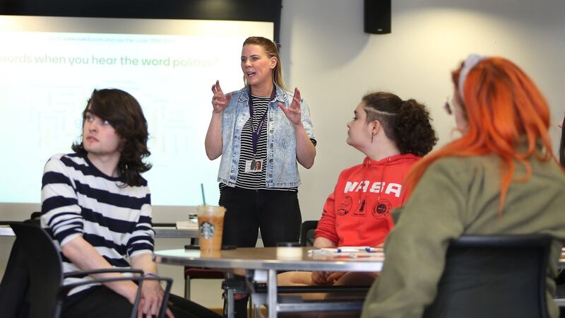 Youth worker Emma Johnston at the  event in Derry. Photograph: Margaret McLaughlin
