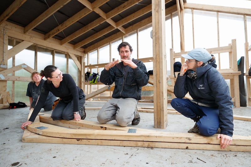 Participants Tara Kelly and Kirstie Horgan with Harrison Gardner at Common Knowledge, Kilfenora, Co Clare. 
