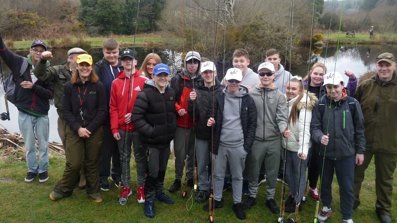 Transition year students from James’s CBS at Annamoe Trout Fishery