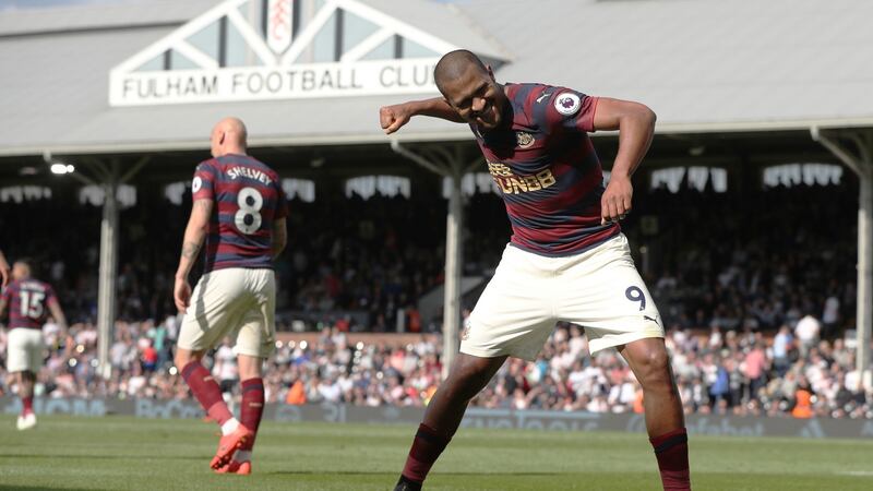Salomon Rondon celebrates scoring Newcastle’s fourth against Fulham. Photograph: Jonathan Brady/PA