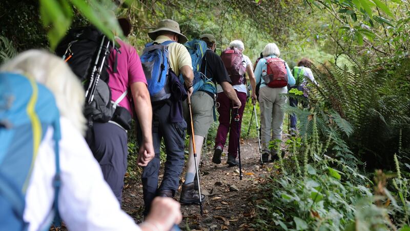 The Trekkers Mountaineering Club in single file. Photograph: Dara MacDónaill/The Irish Times