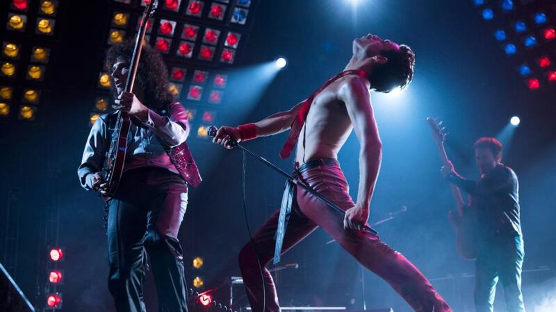 Bohemian Rhapsody: Gwilym Lee as Brian May, Rami Malek as Freddie Mercury and Joe Mazzello as John Deacon. Photograph courtesy Twentieth Century Fox