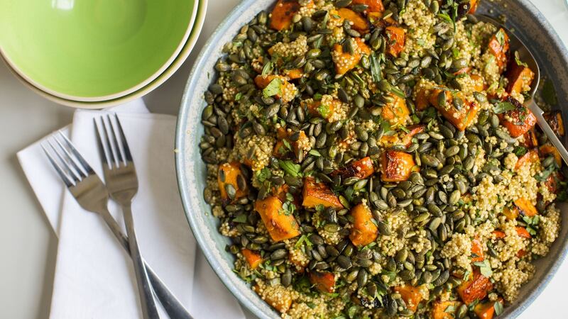 Quinoa with roasted butternut squash. Photograph:  Emma Jervis