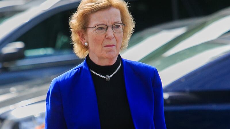 Former preisdent of Ireland Mary Robinson attending the funeral of Richard  Johnson at the Church of the Sacred Heart, Donnybrook, Dublin. Photograph: Gareth Chaney/Collins