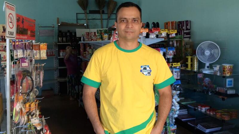 Josiel Vieira Santos in his corner shop.