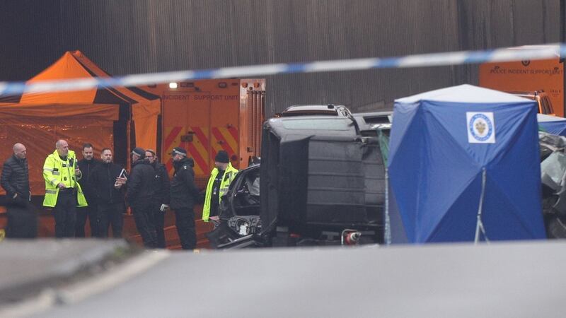 The scene of a multi-vehicle crash at the entrance to the underpass on Lee Bank Middleway, near Edgbaston, at the junction of Bristol Road, in Birmingham. Photograph: Aaron Chown/PA