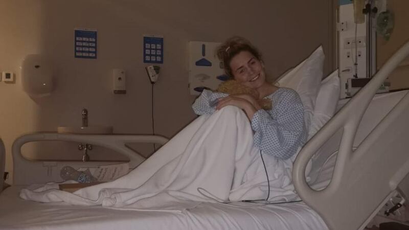 Aoife McHugh in hospital after a massive blood clot  passed through her heart and split in two entering both her lungs