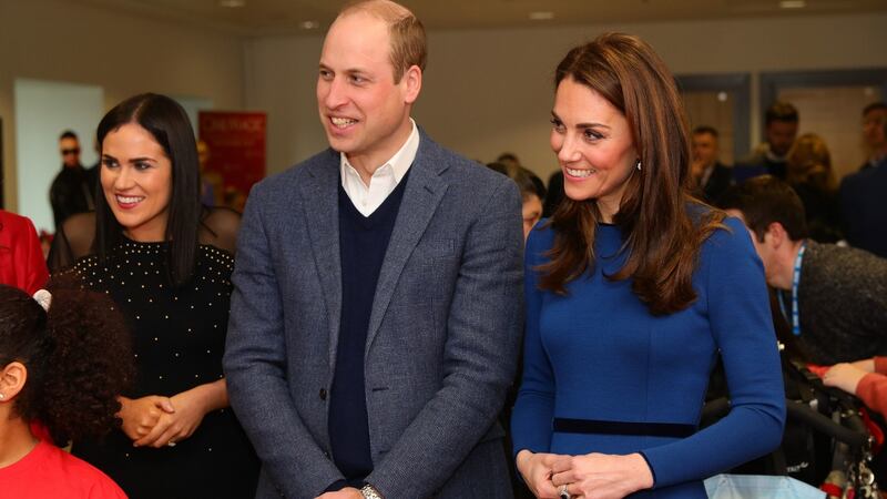 The Duke and Duchess of Cambridge during their visit to the Braids Arts Centre. Photograph: Aaron Chown/PA Wire