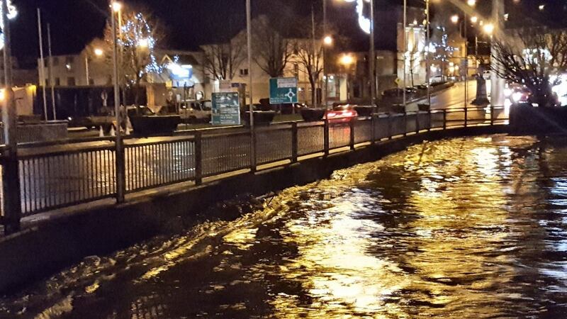 Flooding in Enniscorthy during Storm Deirdre. Photograph: Liam Ruth/Twitter