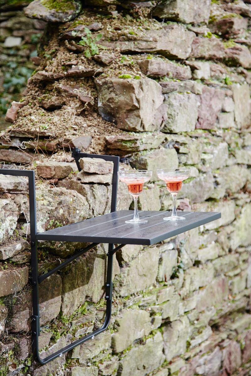 Meadows & Byrne’s balcony tabletop, ¤60, which simply lifts on and off, is a clever platform on which to put coffee mugs or wine glasses