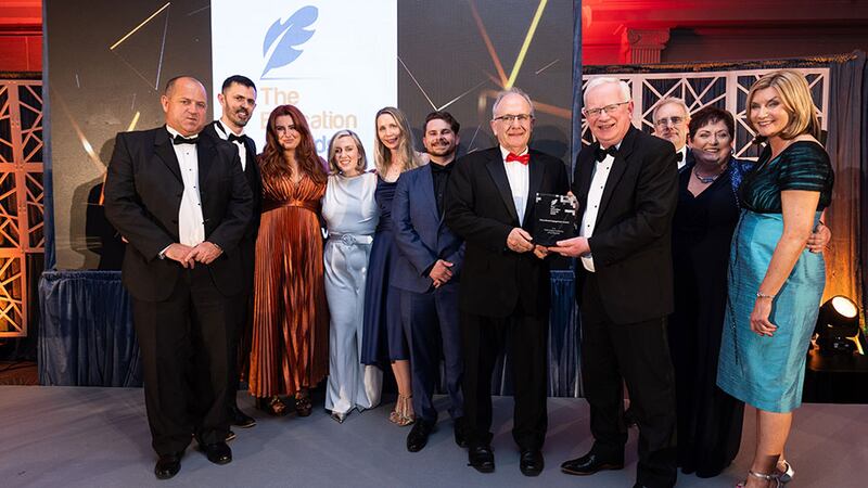 Dr Matt Cotterell, awards judge, presents the international engagement award to the Technological University of the Shannon team