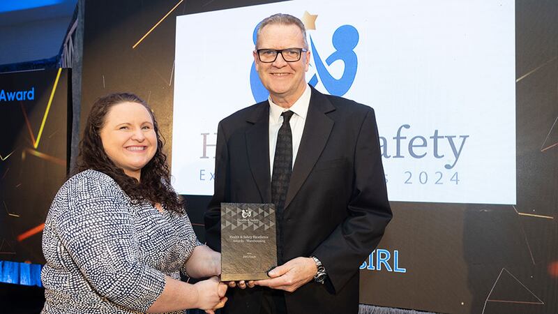 Alison Connolly, awards judge, presents the health & safety excellence award – warehousing to Sean Connolly, BWG Foods