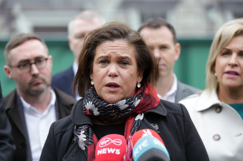 Sinn Fein’s leader Mary Lou McDonald speaks to the media at Leinster House about the party’s motion of no confidence in the Government. Photograph: Laura Hutton/The Irish Times