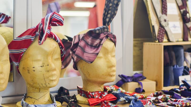 Headbands made from recyled ties on sale at the Rediscovery Centre, Ballymun