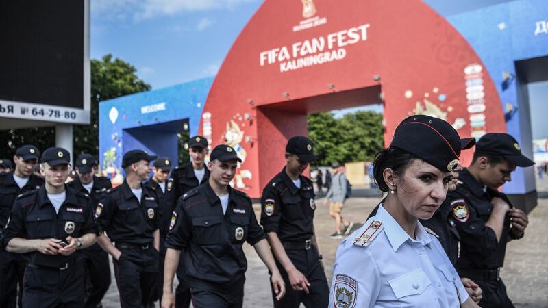 Security officers patrol Fan Fest zone. Photograph: Ozan Kose/AFP/Getty Images