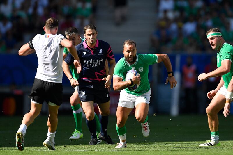 Ireland's Jamison Gibson-Park in the match against Romania at Stade de Bordeaux on September 9th, 2023. Photograph: Alex Nicodim/NurPhoto via Getty Images