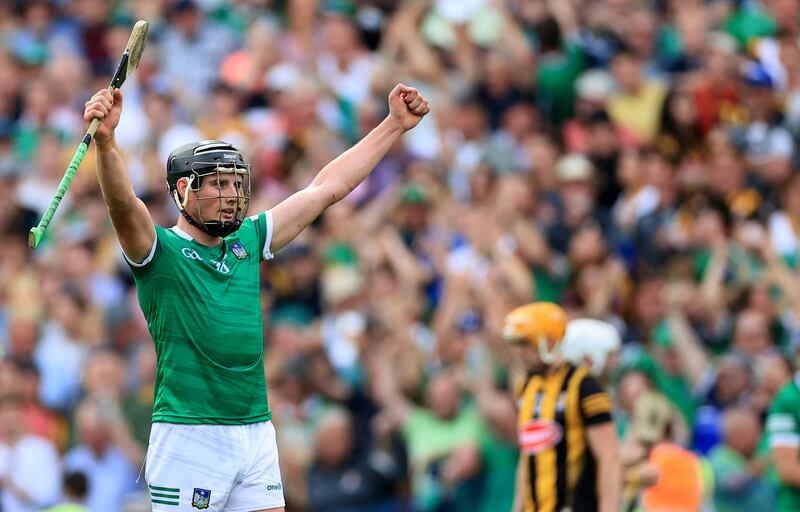Limerick’s Gearoid Hegarty celebrates at the final whistle. Photograph: James Crombie/Inpho