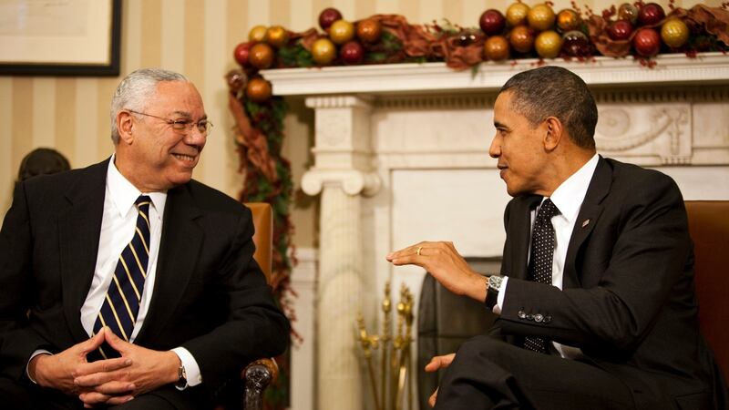 Former secretary of state Colin Powell; with then US president Barack Obama in the Oval Office on December 1st, 2010. Photograph: Drew Angerer/The New York Times