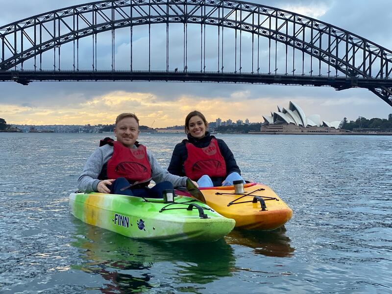 Ollie Gordon with his partner, Stephanie, in Sydney
