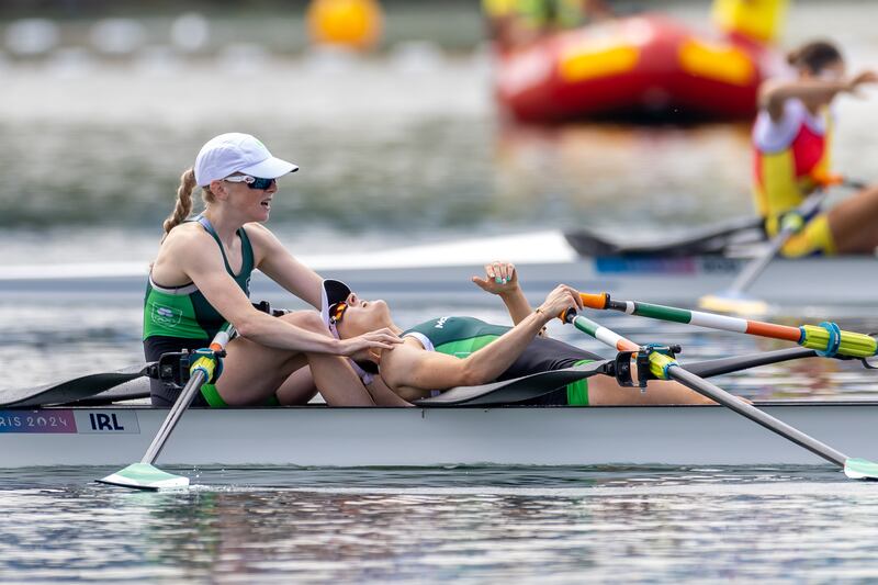 Ireland’s Aoife Casey and Margaret Cremen after qualifying from their semi-final. Photograph: Morgan Treacy/Inpho