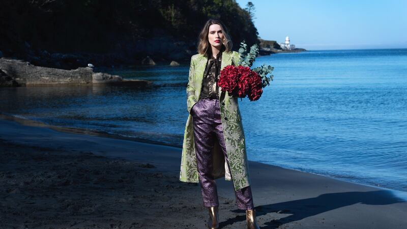 Jacket Dries Van Noten €,1075 Brown Thomas, Blouse  €245; trousers €310, boots €380 all LK Bennett, Bangle MM6 Beautiful South €280