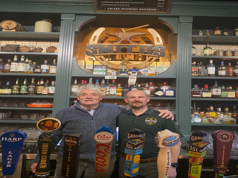 John G O'Dwyer (left) in Smiths pub with Tom Young