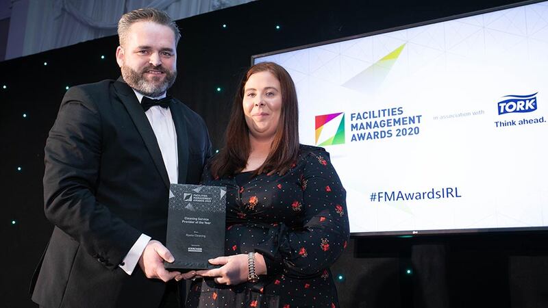 Mark Keeley, Sales Manager, Kärcher Ireland presents the Cleaning Service Provider of the Year award to Aisling Ryan, Ryans Cleaning.